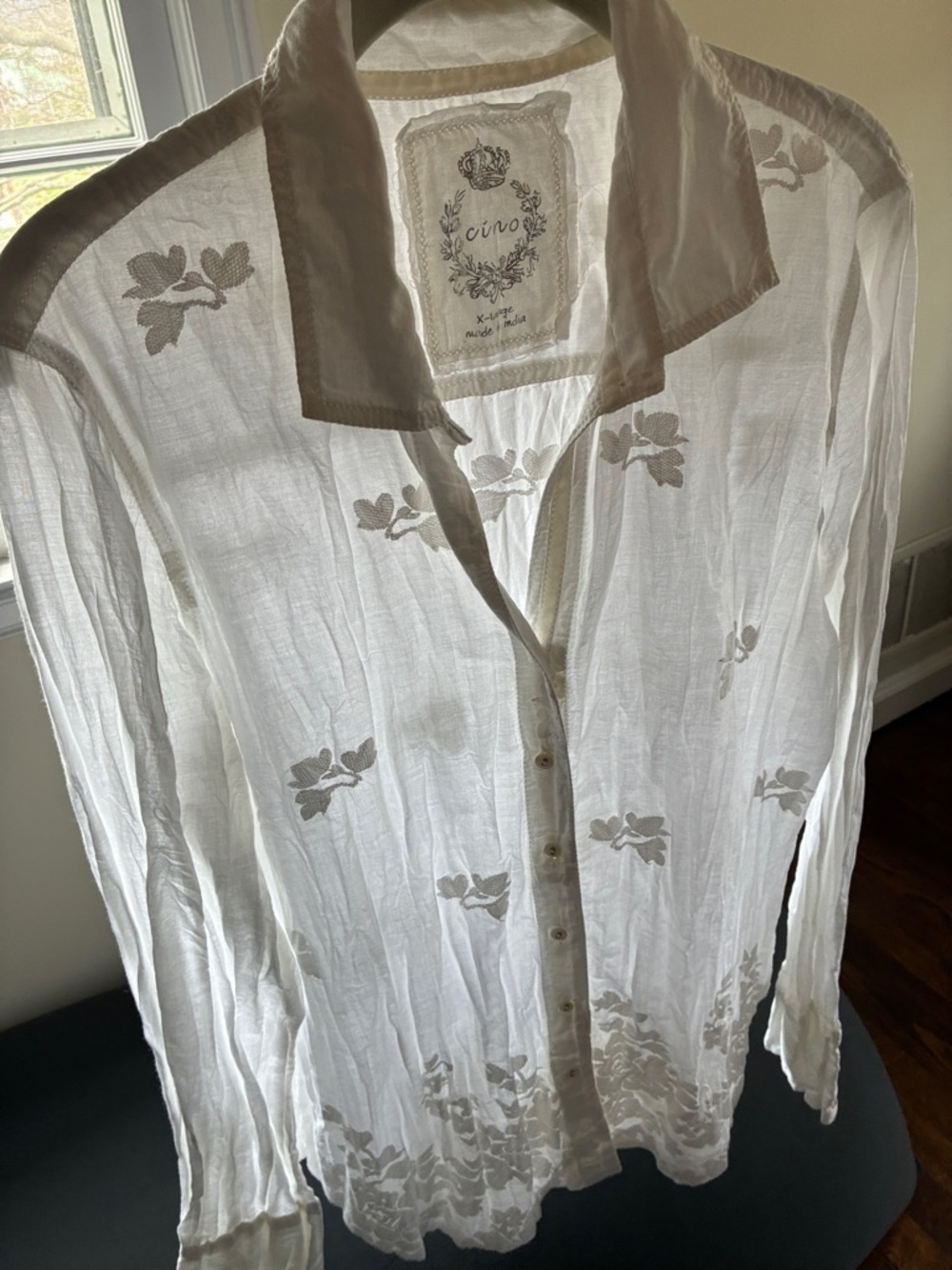 Embroidered  Gauze Button-up Blouse
